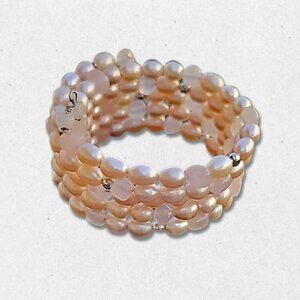 Genuine Pearl Quartz Bracelet Flexible Wrap Design Comfortable Fit Pink/Cream OS